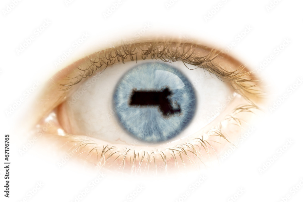 Close-up of an eye with the pupil in the shape of Massachusetts. Close-up of an eye with the pupil in the shape of Massachusetts.