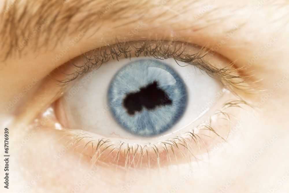 Close-up of an eye with the pupil in the shape of Central Africa Close-up of an eye with the pupil in the shape of Central Africa