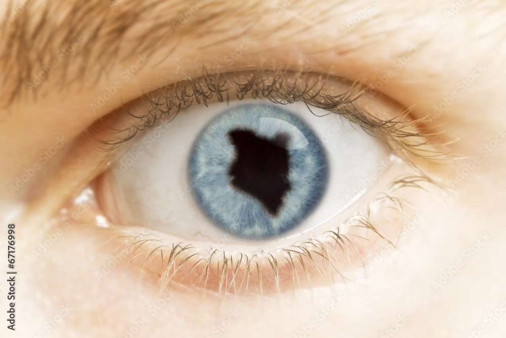 Close-up of an eye with the pupil in the shape of Kenya.(series) Close-up of an eye with the pupil in the shape of Kenya.(series)