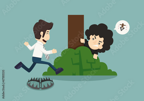 Businessman jump over trap