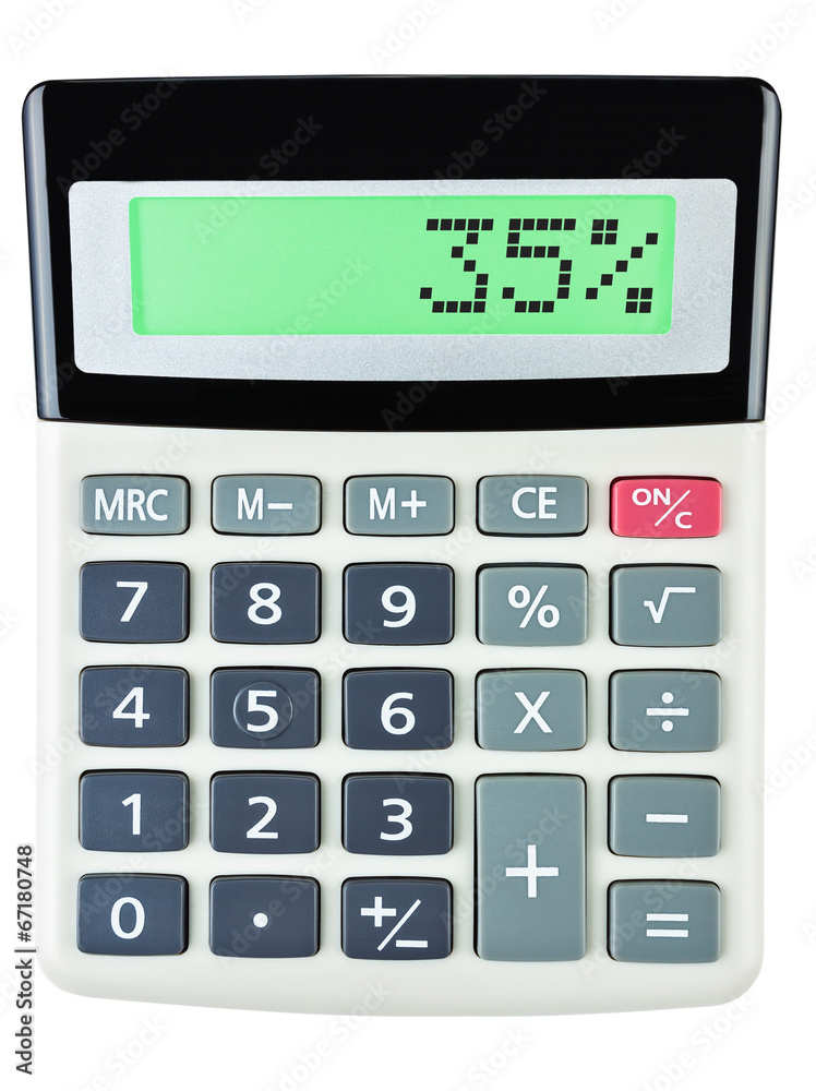 Calculator with 35% on display on white background Calculator with 35% on display on white background