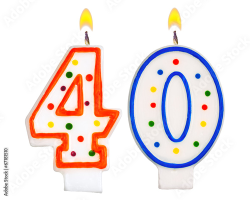 Birthday candles number forty isolated on white background