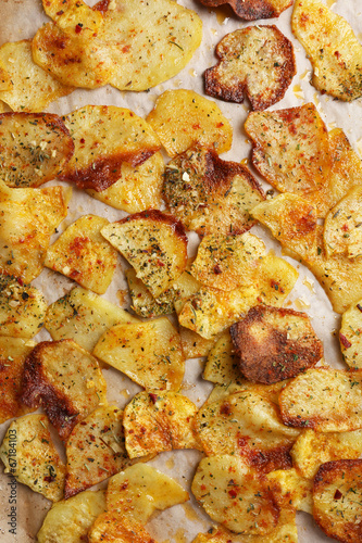 Homemade potato chips, close up