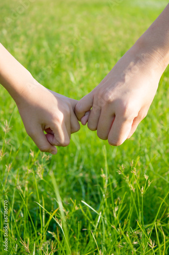 Kid and parent holding hands in the field © RedcupStudio
