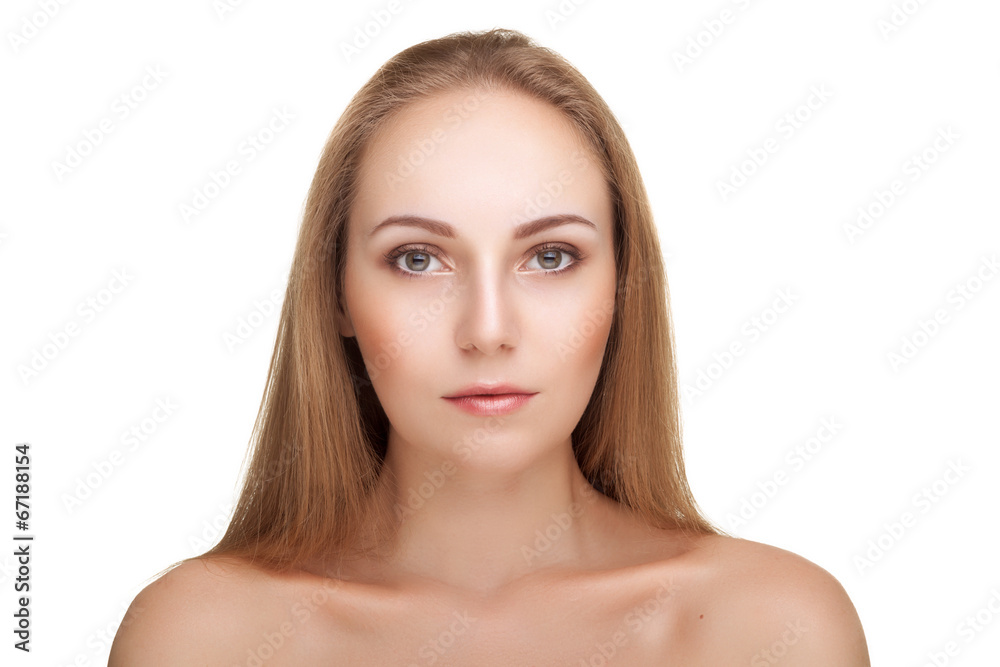Gorgeous young woman on white background