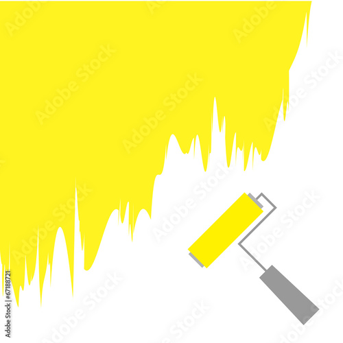 Yellow paint roller brush for text on the wall