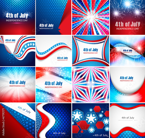 4th of july american independence day collection card set presen