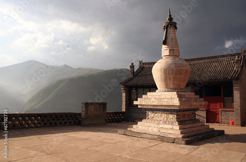 Buddhist Stupa At The Setting Sun In Nanshan Temple, Wutaishan,
