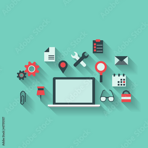 Flat abstract background with web icons. Interface symbols.