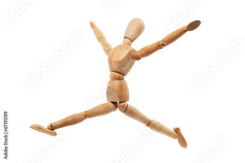 Wood model with jumping pose