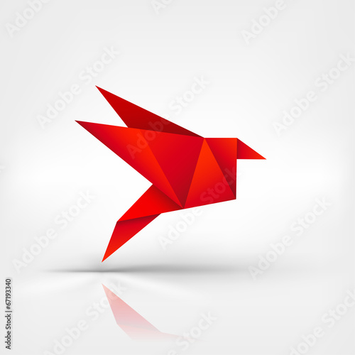 Origami paper bird on abstract background