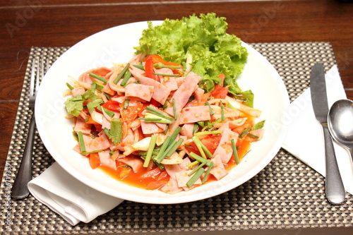 Ham Spicy Salad in Thai Style/selective focus.