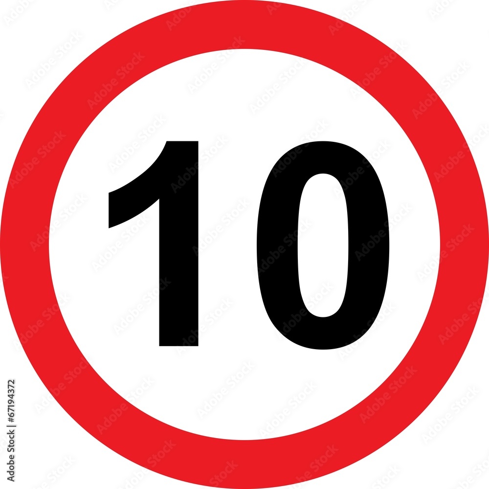 10 speed limitation road sign