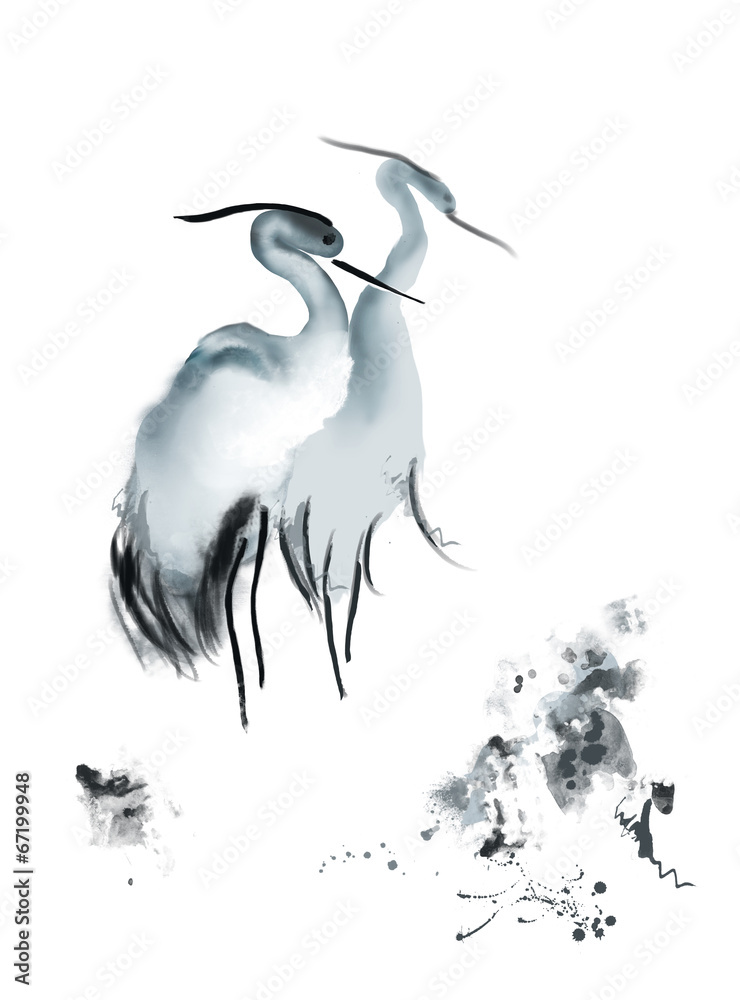 Fototapeta premium Asian crane watercolor