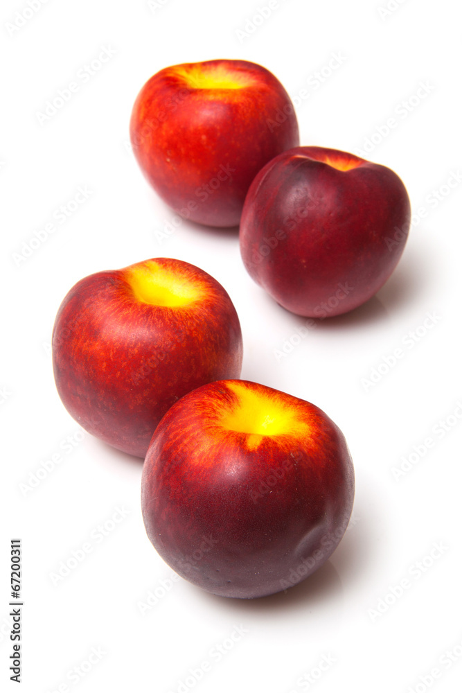 .Nectarines isolated on a white studio background. .Nectarines isolated on a white studio background.