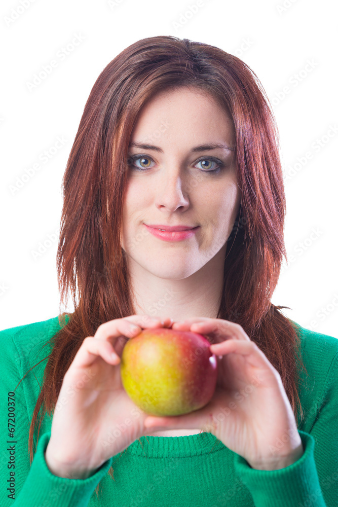 Beautiful Redhead Girl with Red Apple Beautiful Redhead Girl with Red Apple