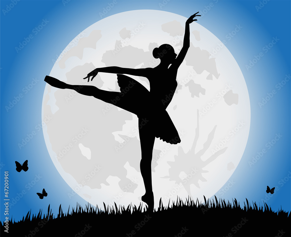 Vettoriale Stock ballerina che danza sotto la luna piena | Adobe Stock