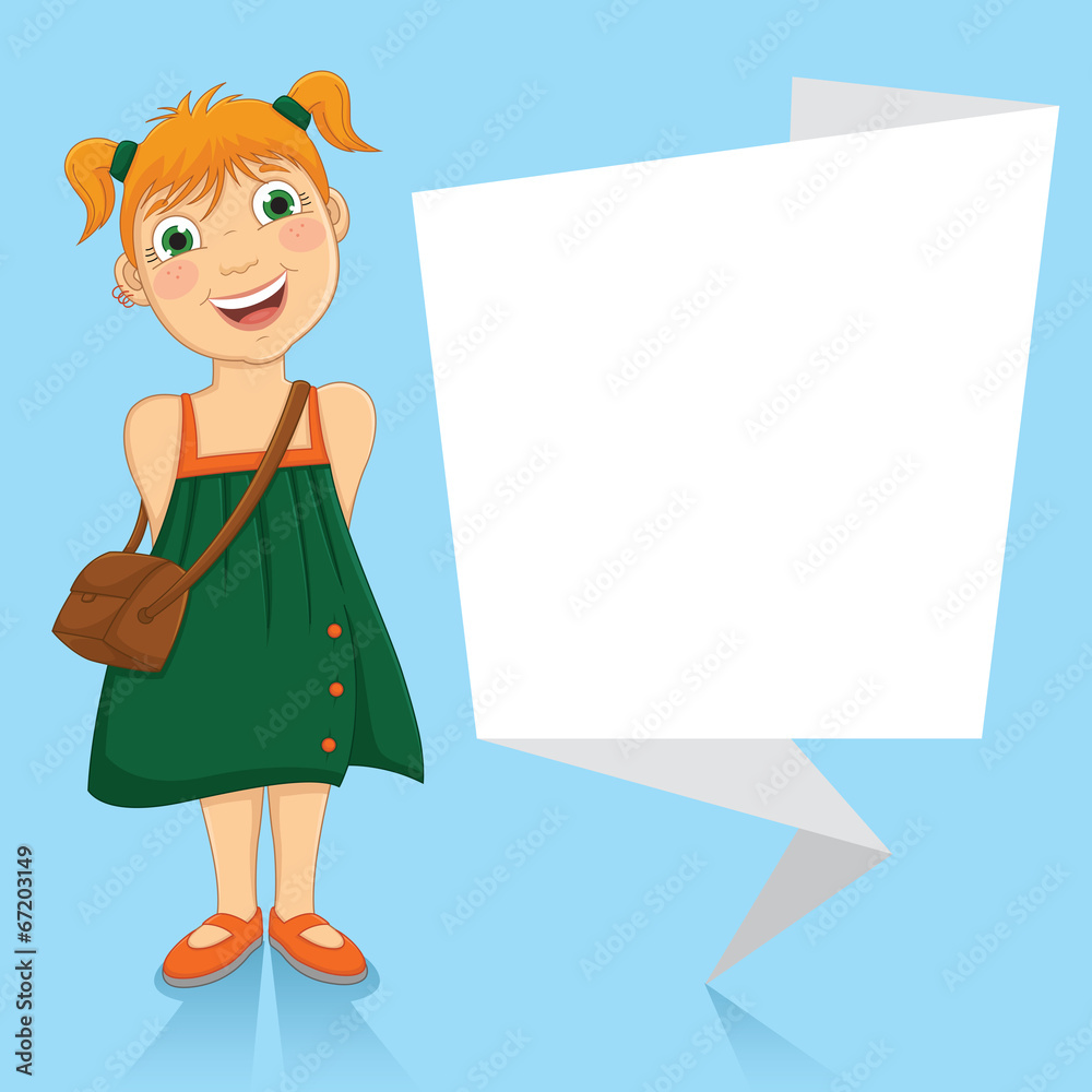 Vector Illustration Of A Little Girl With White Origami Banner Vector Illustration Of A Little Girl With White Origami Banner