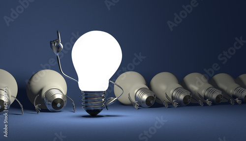 Light bulb character, aha moment  on blue