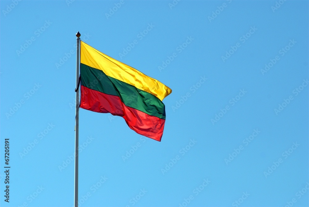 Lithuania flag in the sky waving on the wind