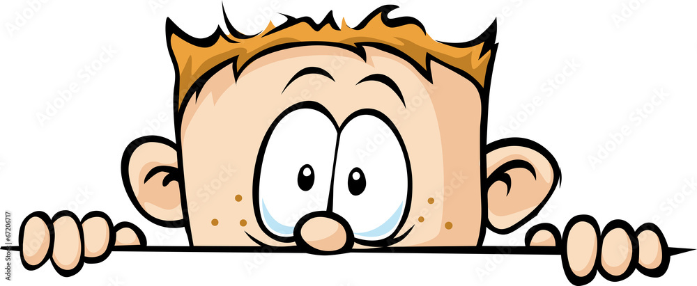Фотография funny boy peeking out - vector illustration isolated