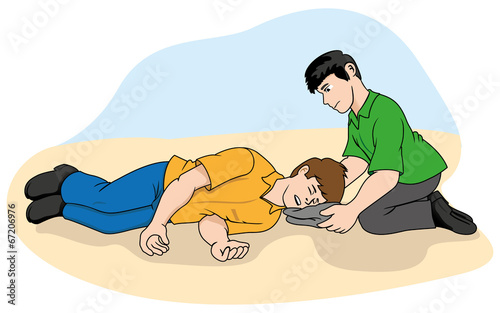 Unconscious person support the head