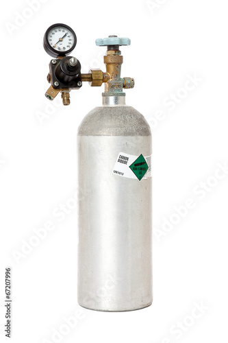 Carbon Dioxide Tank With Regulator And Label Isolated On White