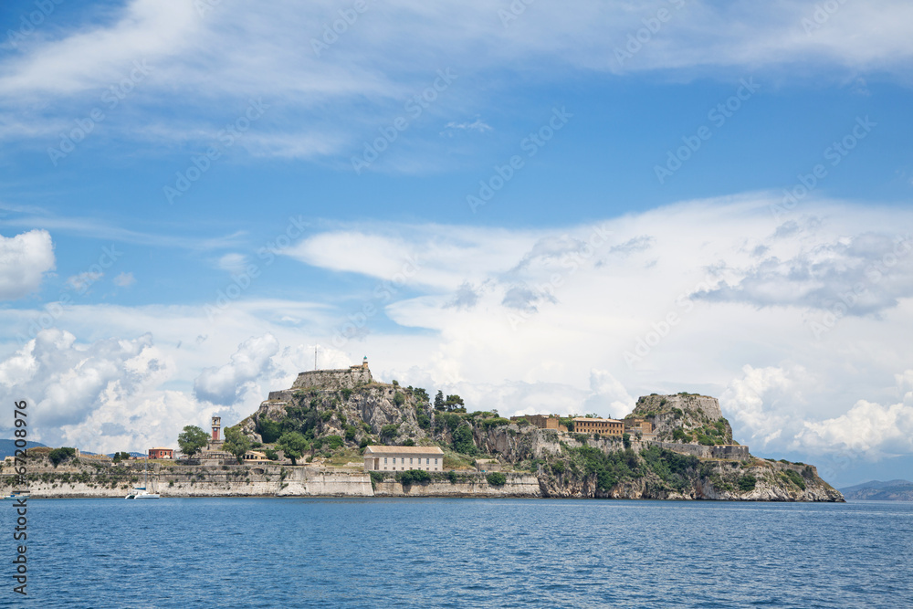 Landscape to the old and new fortress of corfu islands.