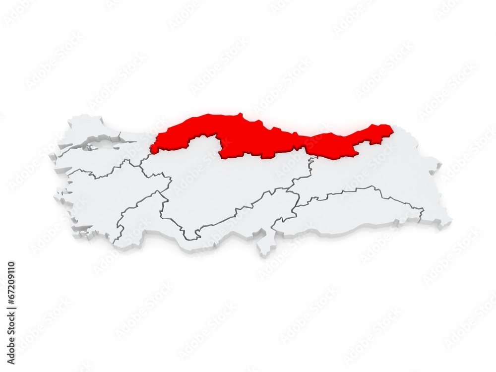 Map of The Black Sea region. Turkey.