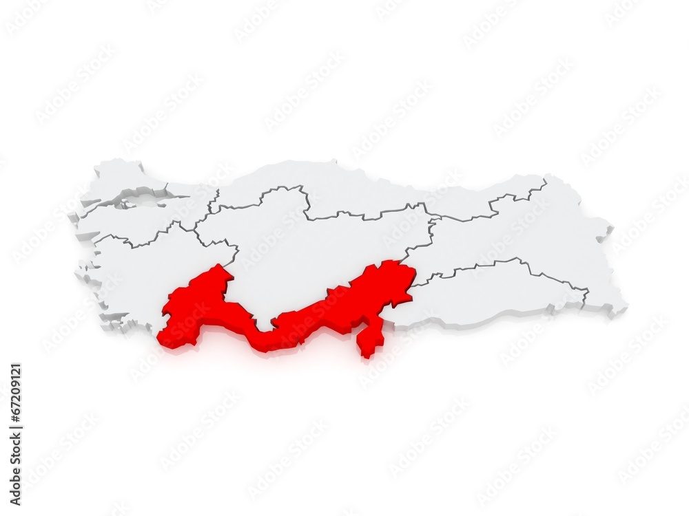 Map of Mediterranean region. Turkey.
