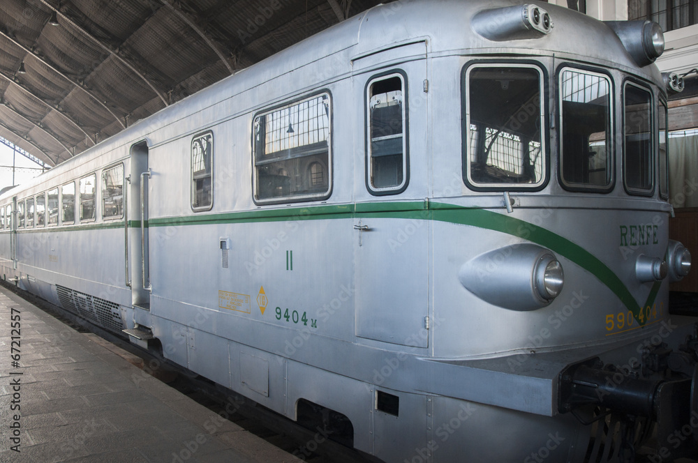 Fototapeta premium Old train in railway museum of Madrid, Spain