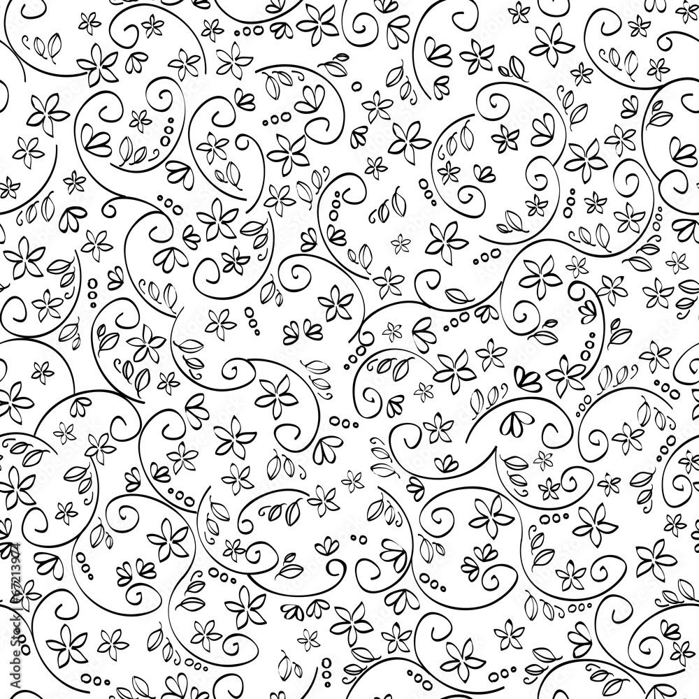 Seamless floral background. Black and white.