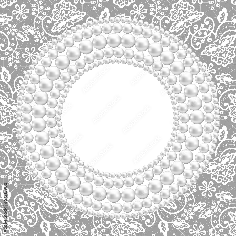 pearl frame on lace background pearl frame on lace background