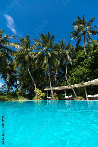 Perfect tropical island paradise beach and pool