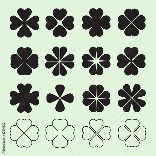 Four leaf clover symbol, set of simple shapes