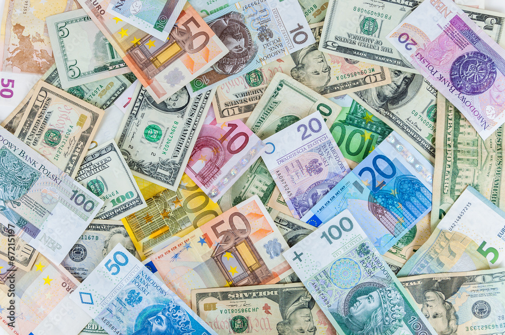 Dollar, euro and polish zloty money background