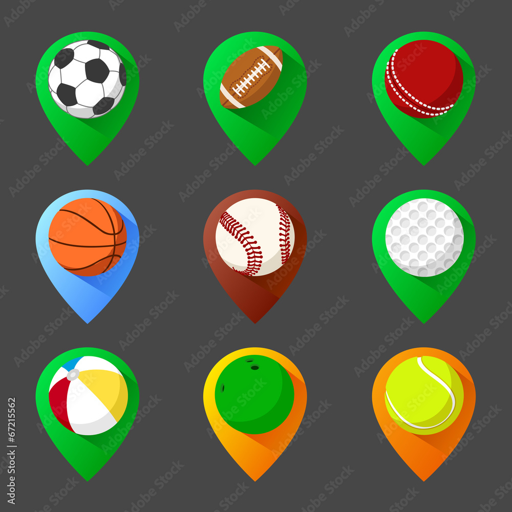 Fototapeta premium Mapping geo tag pin icon set with balls