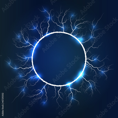 Thunder lighting, round frame design, vector illustration