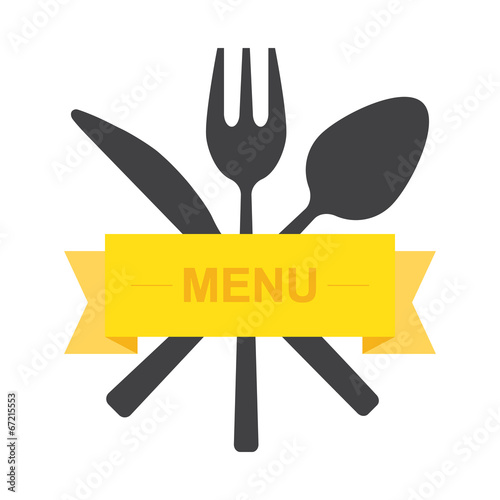 Fork knife spoon with ribbon, vector illustration