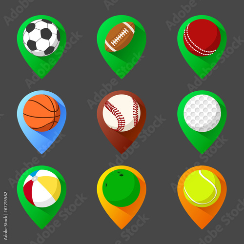 Mapping geo tag pin icon set with balls