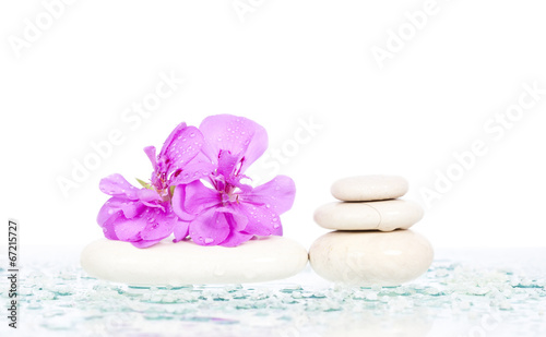 Spa stones and pink flower