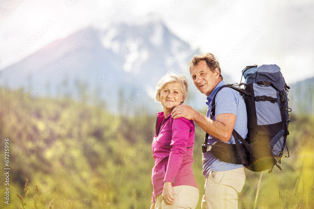 Senior couple hiking