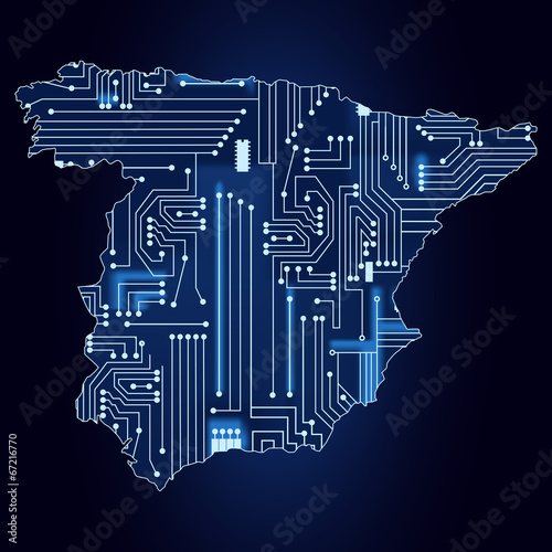 Map of Spain with electronic circuit