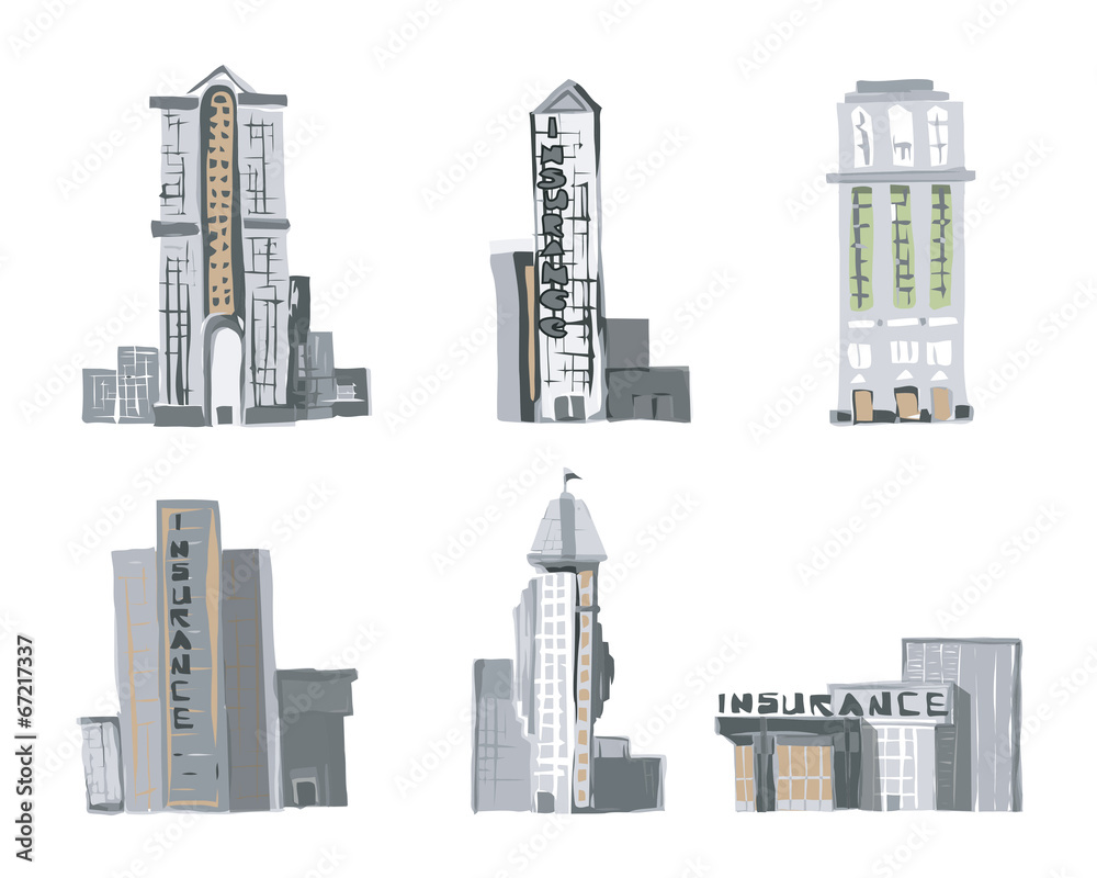 Fototapeta premium Sketch style Vector of Commercial Buildings. Color version.