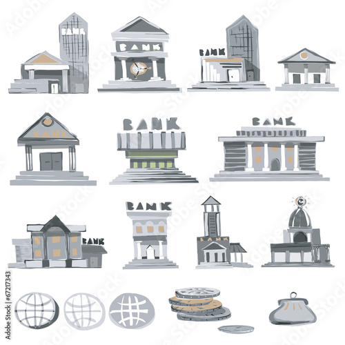 Sketch style Vector of Bank Buildings. Color version.
