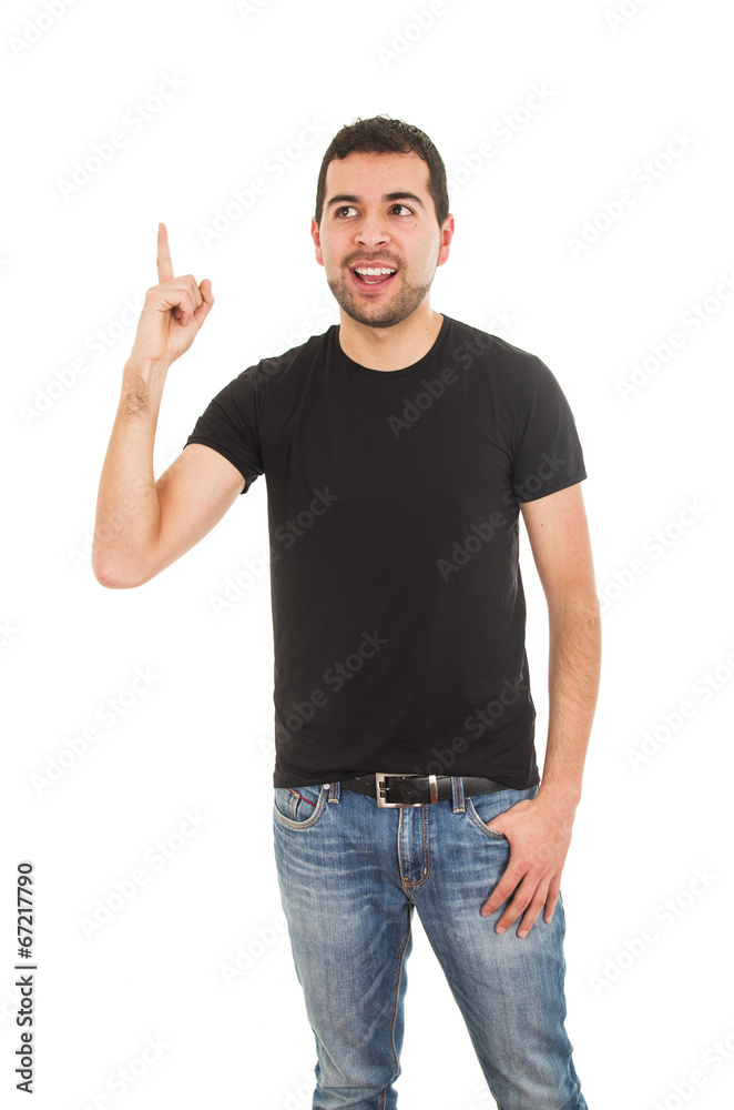 latin man pointing up with finger latin man pointing up with finger