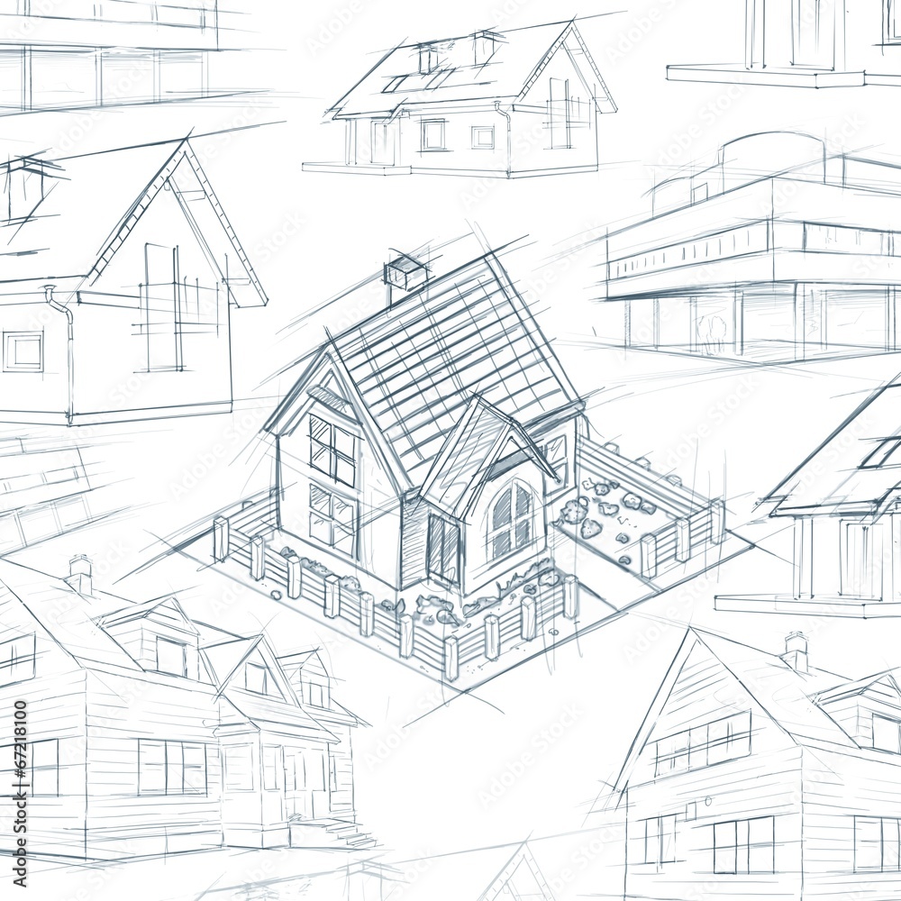 architect desktop house sketch background