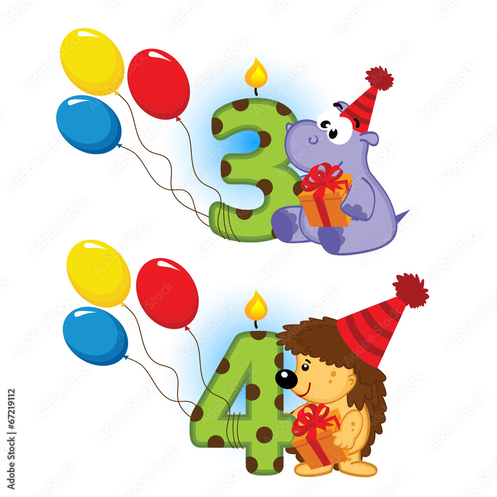 Obraz premium third fourth birthday with animal - vector illustration, eps