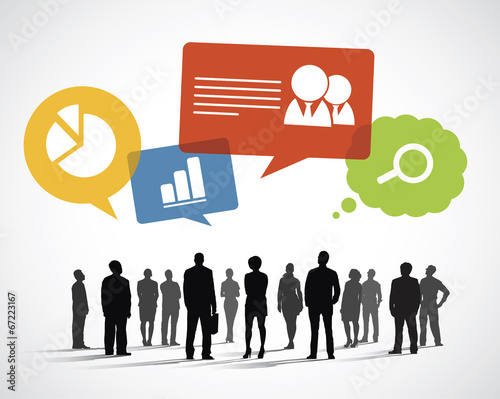 Silhouette Business People with Speech Bubbles