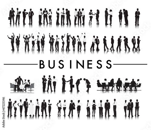 Silhouettes of Successful Business People and the Text Business